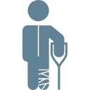 Icon of a person with a leg cast and crutch